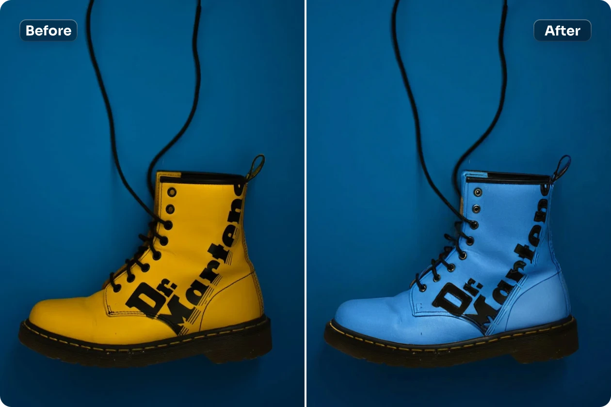 change the shoe color from yellow to blue using AI Ease online photo color changer