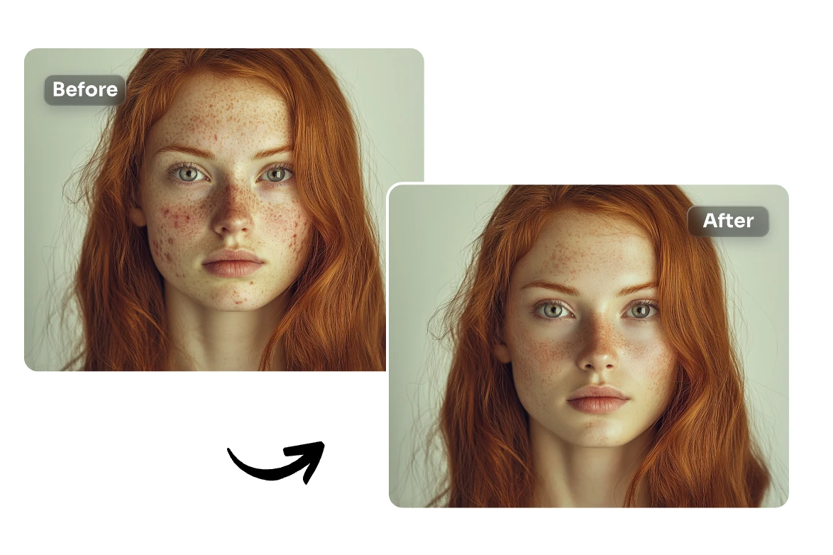 clear the acnes from the red hair demale in aiease face editor