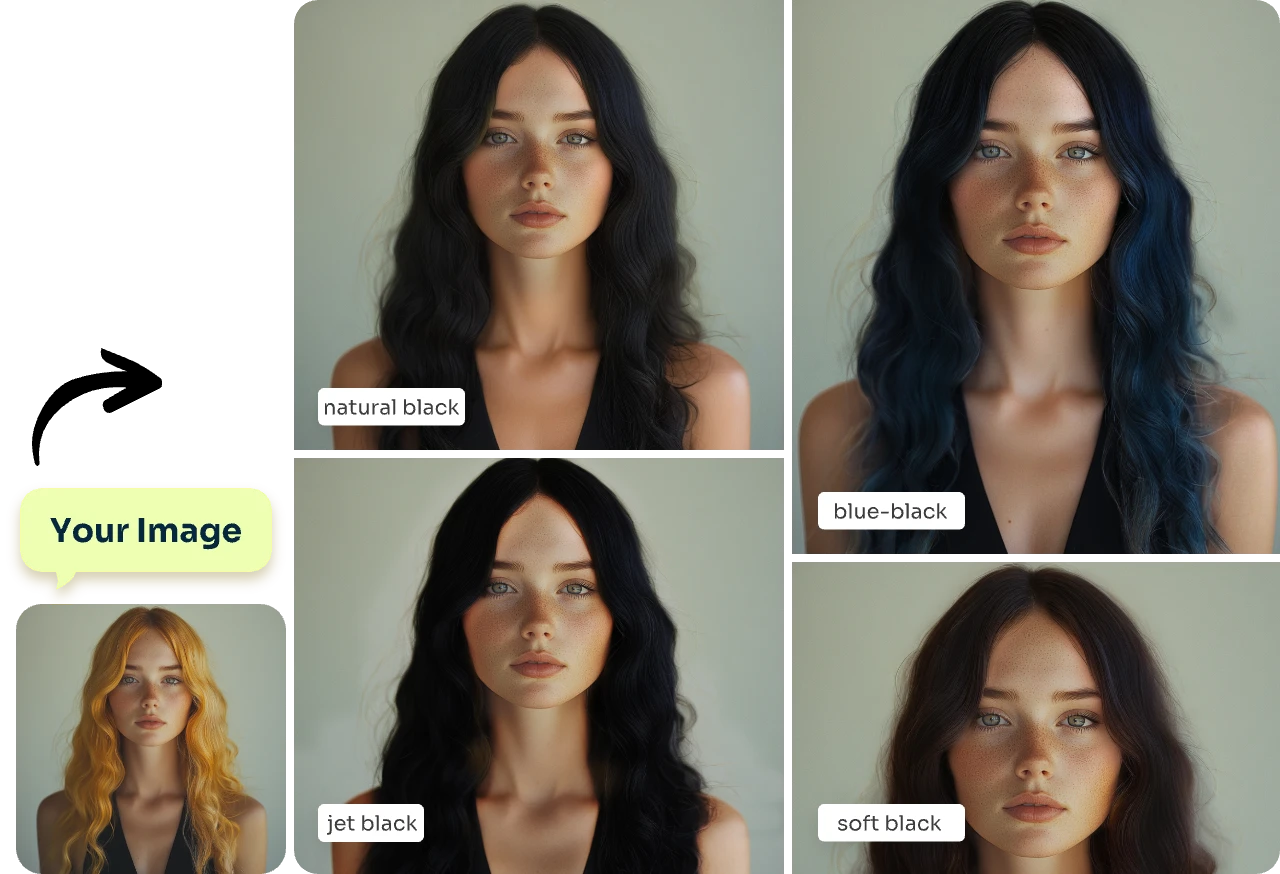 experiment with four different black hair shades in ai ease