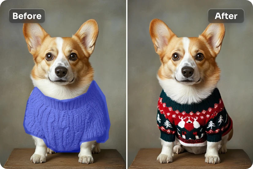 generate a warm christmas sweater for a puppy image