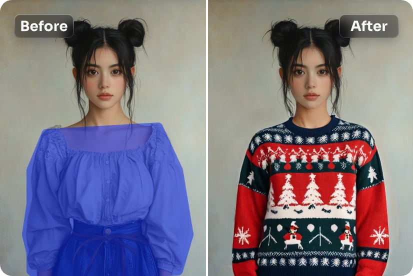 generate ai christmas tree sweater for a female portrait