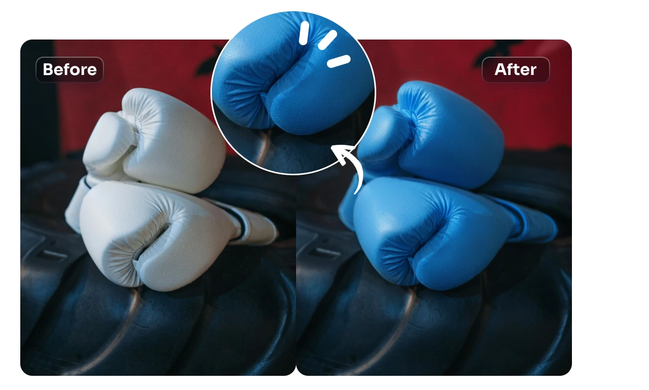 recolor the boxing glove color into blue using AI Ease online color replacer tool