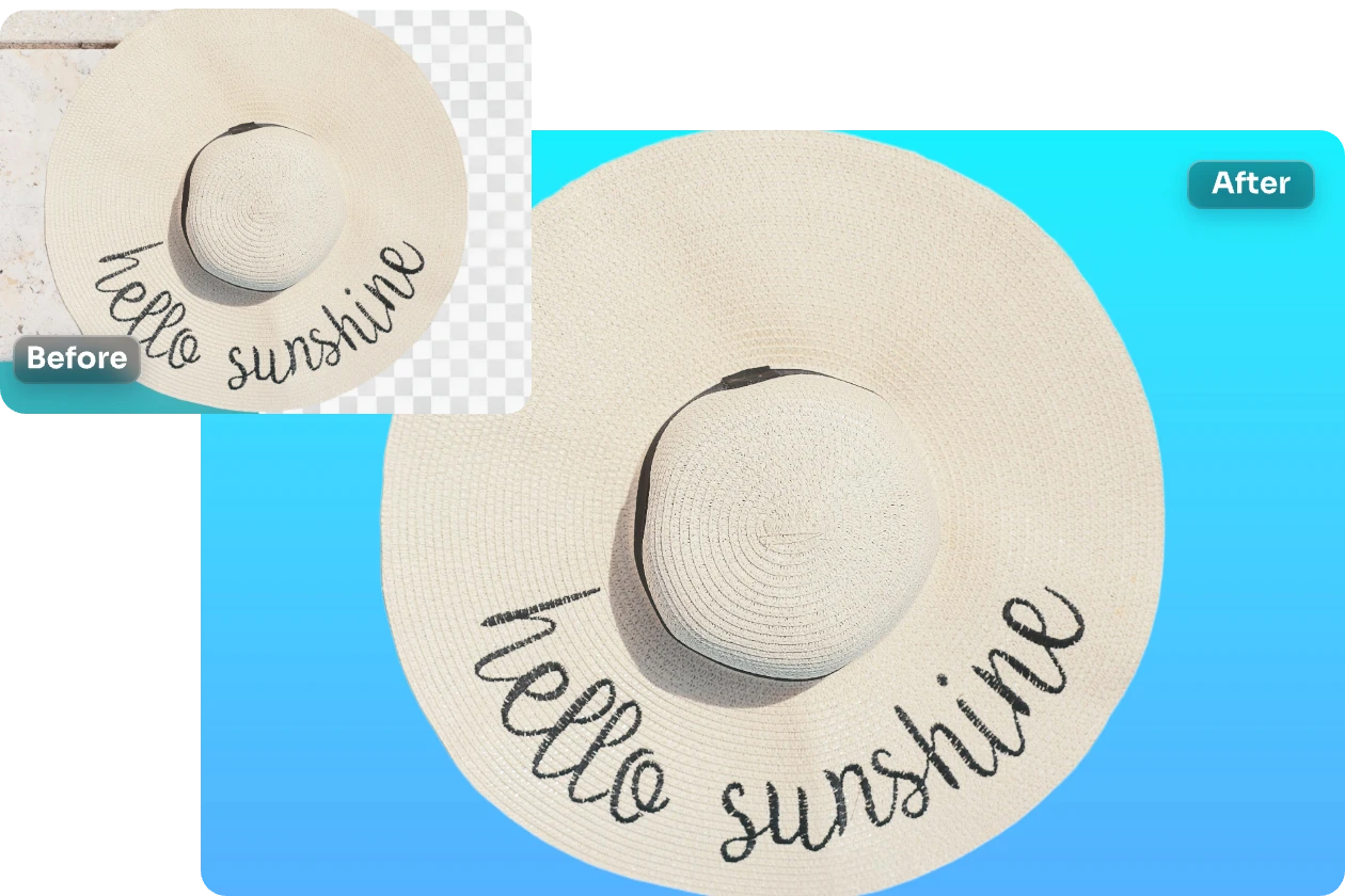 remove and add a solid blue background of a sunshine hat image