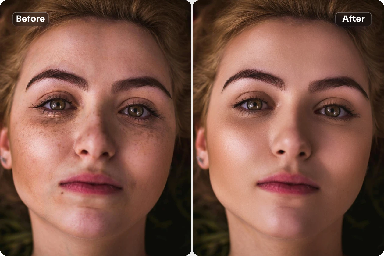 remove dark spots from a woman face using ai auto removal