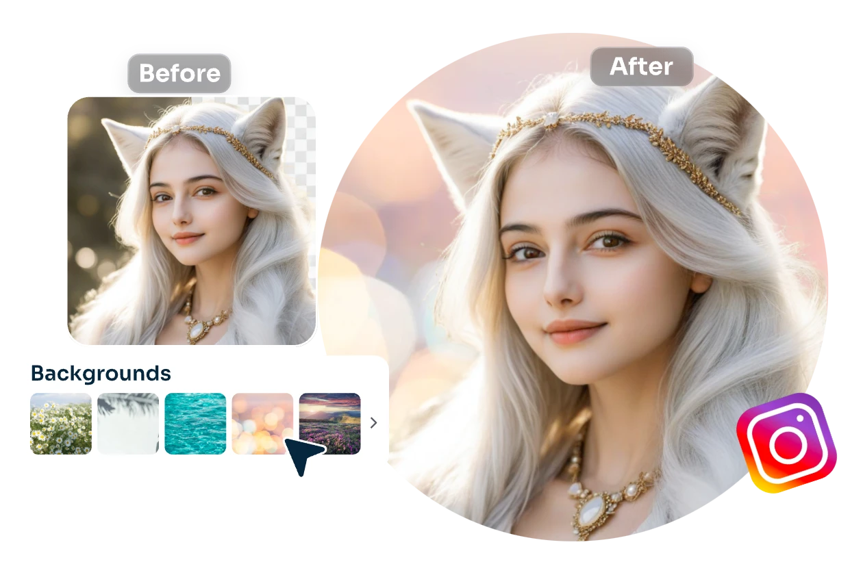 remove the girl photo background and add different backgrounds and use the photo as ins profile picture