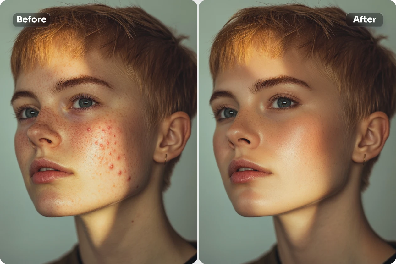 touch up the blemishes on the female skin face using AI Ease photo retouching tool