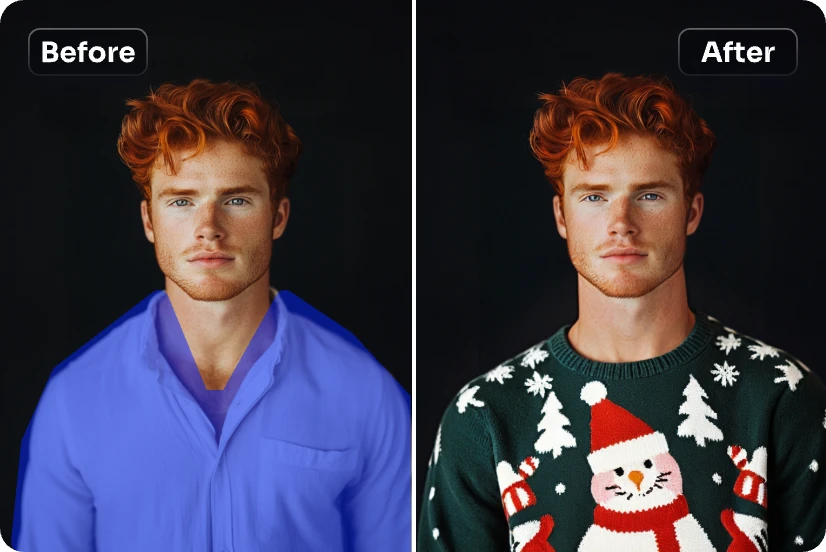 transform a man portrait into winter portrait with ai christmas sweater