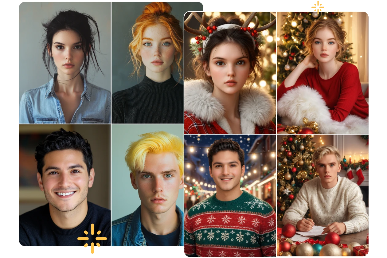 transform male and female portraits into rich styles of christmas avatars