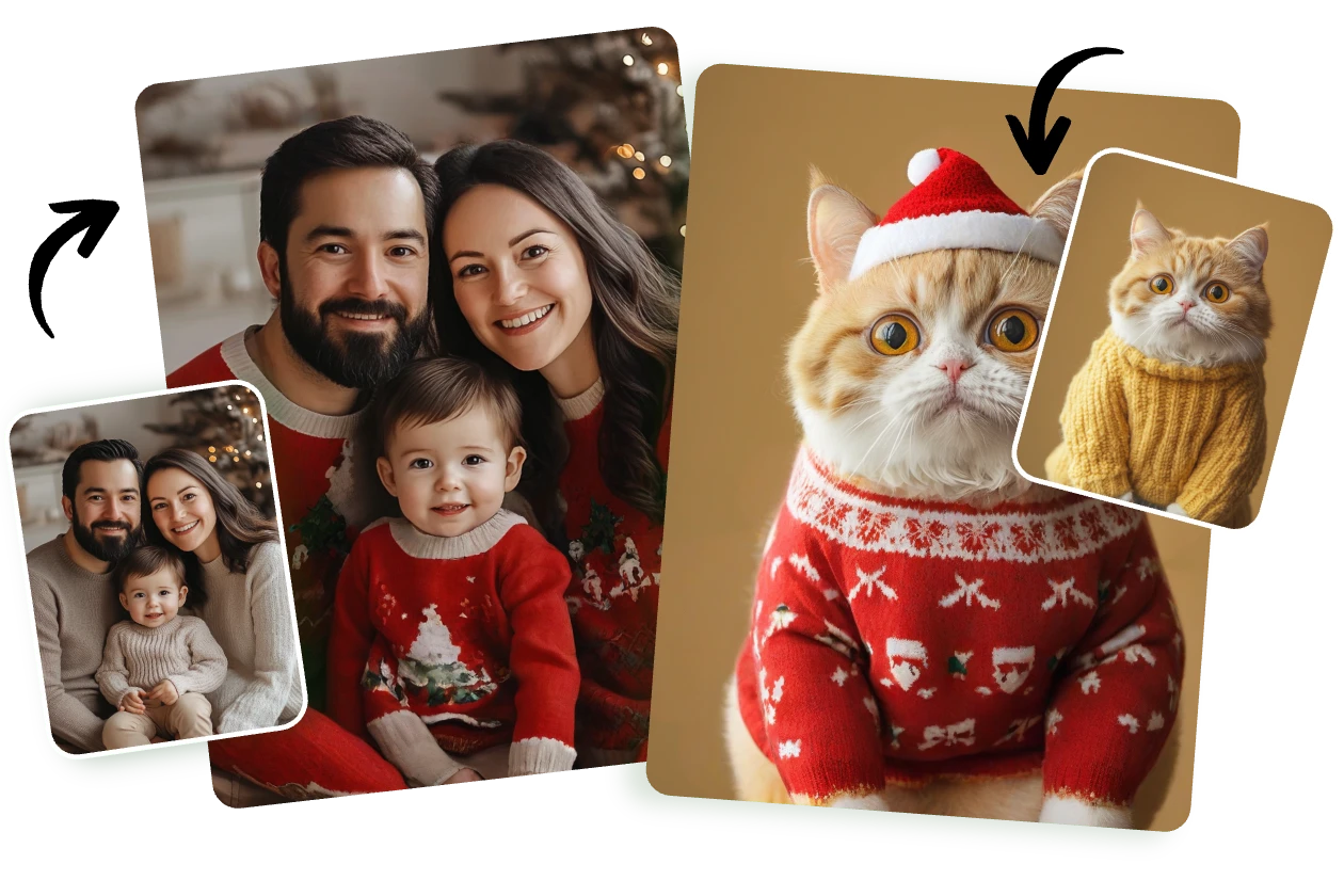 try on christmas clothing for family photo and pet photo