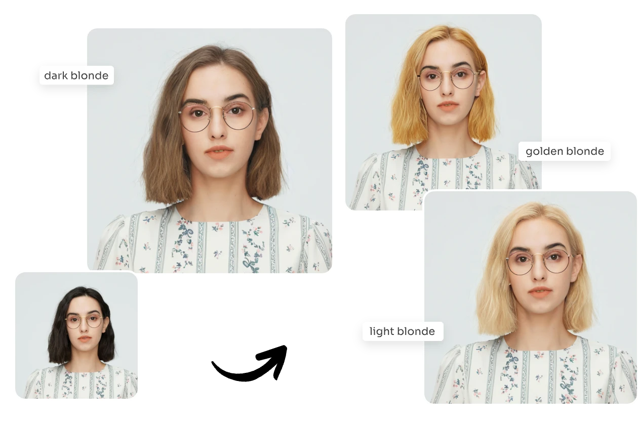 try on three different blonde hair shades in ai ease