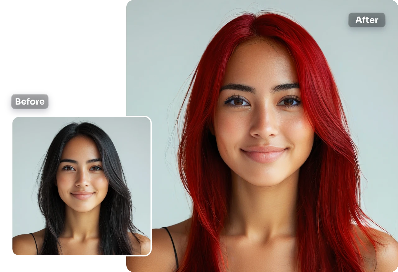 turn a girl black hair into red long hair with aiease red hair filter