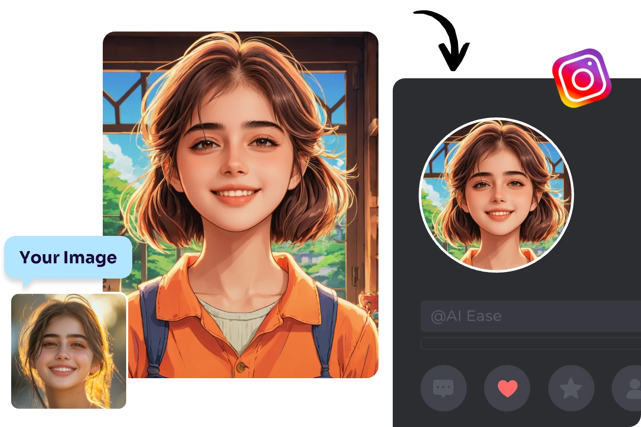 turn a young girl portrait into anime style avatar and used as instagram profile picture