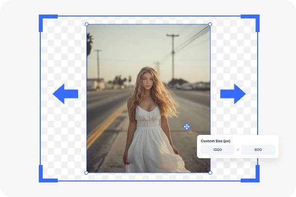 upload a girl portrait and choose the 1000×800 ratio in ai image extender