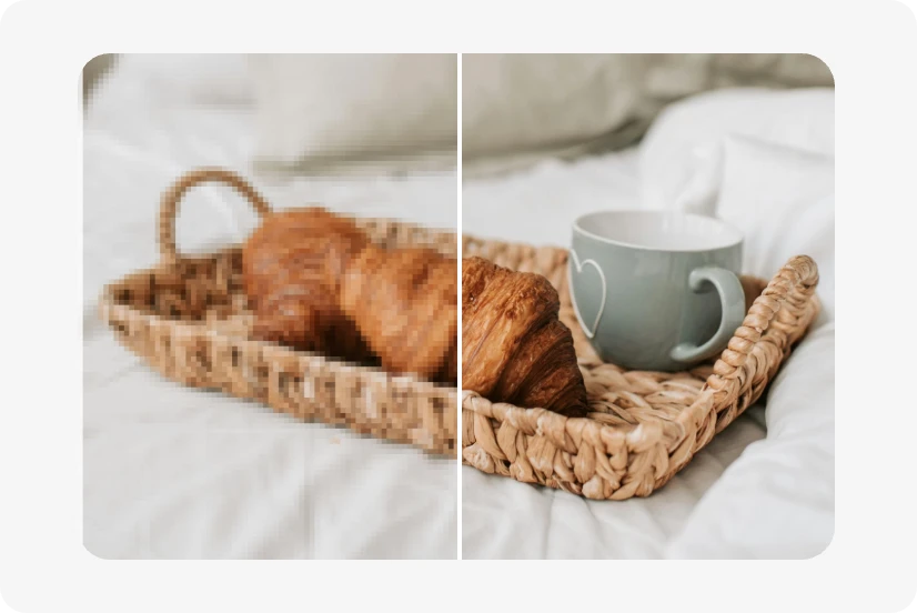 upscale a bread and coffee image to 4k