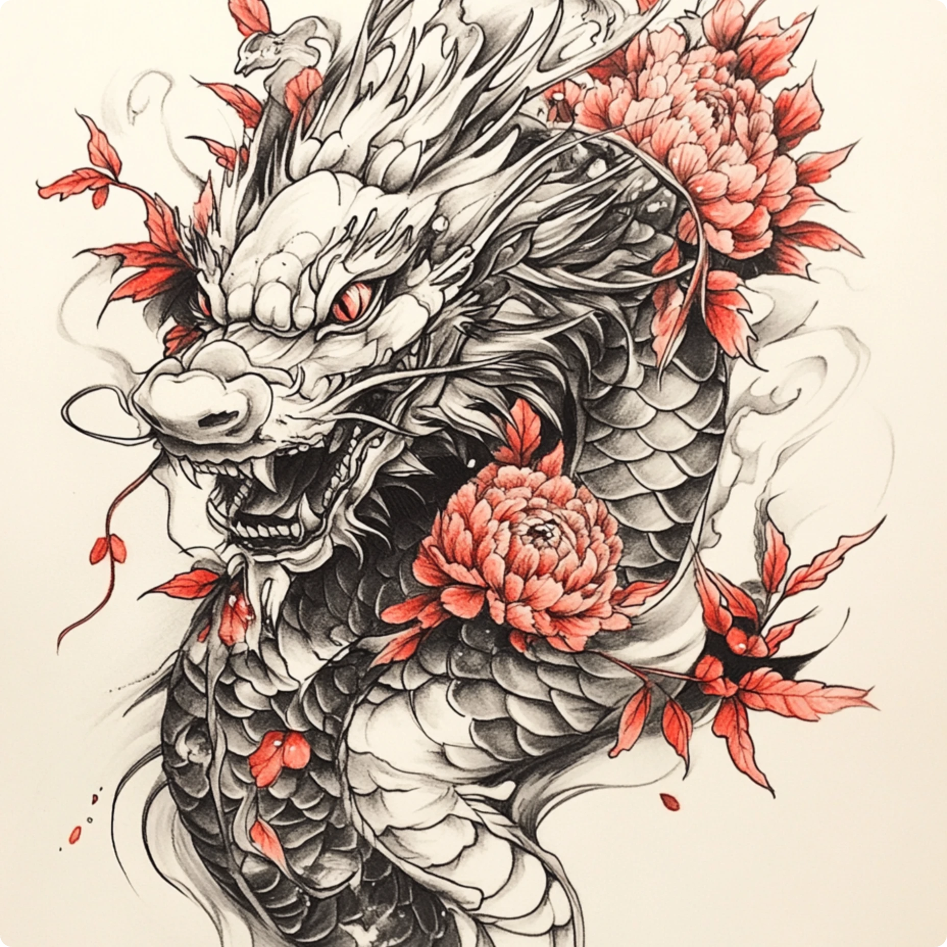 Japanese tattoo style of a roaring dragon