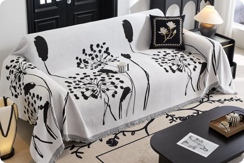 a black and white pattern sofa made in aiease