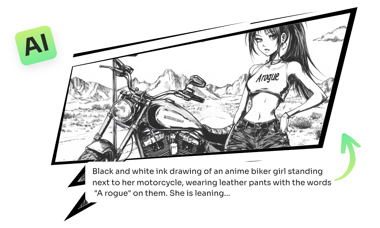 a black and white single panel comic of a girl made in aiease ai comic generator