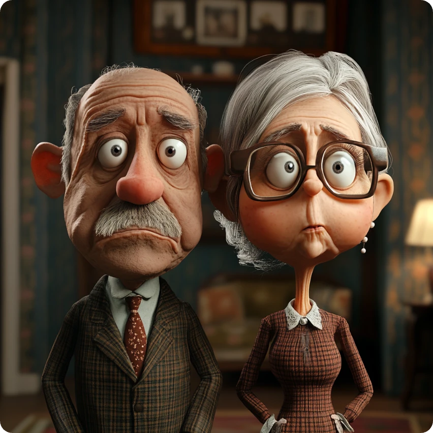 a caricature image of an old couple