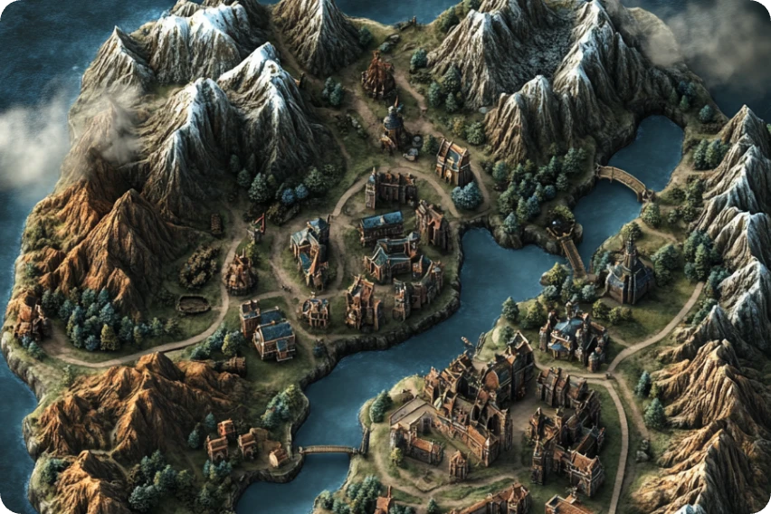 a dark mountain fantasy map