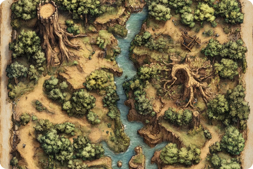 a fantasy forest map with rivers mad by aiease fantasy map maker