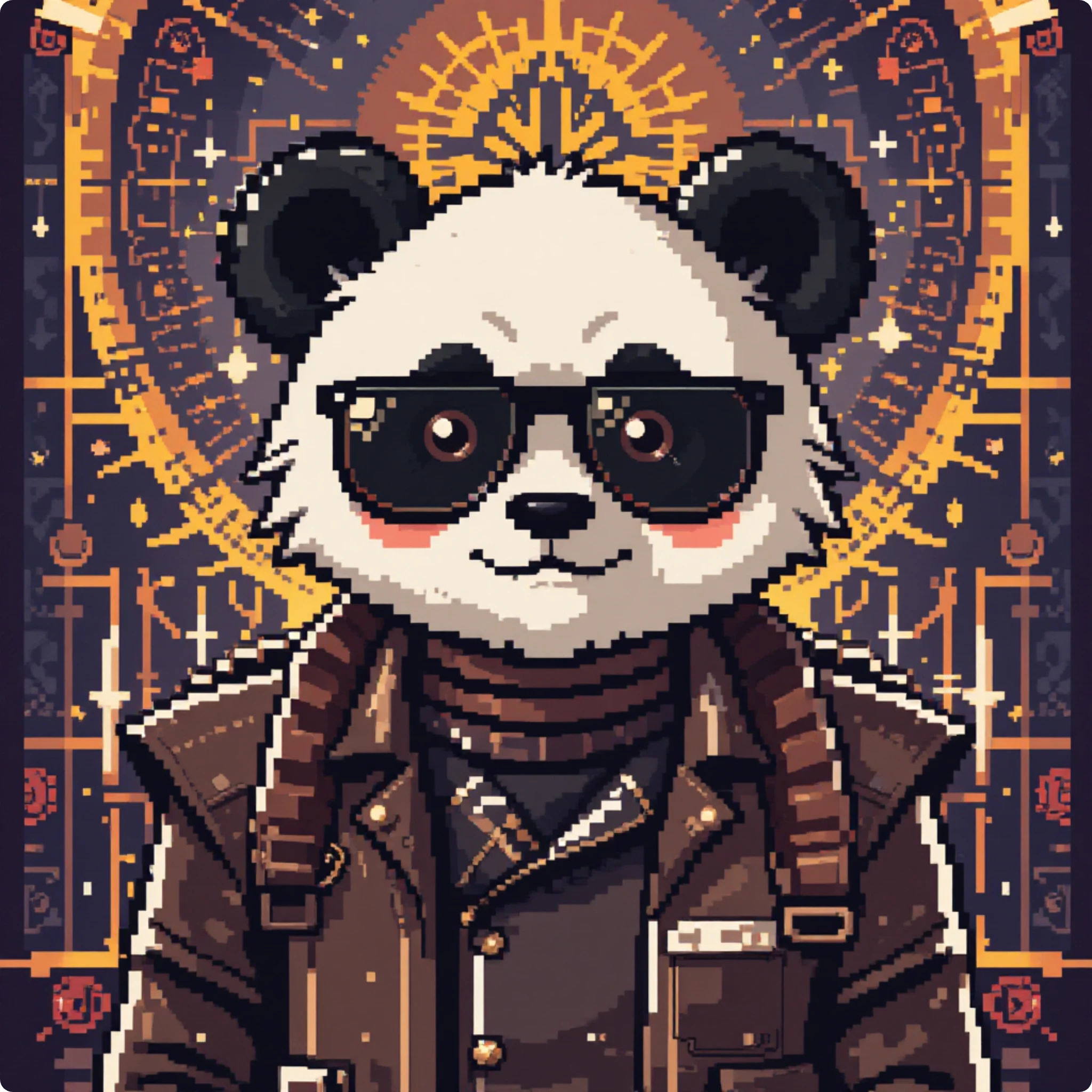 a furry panda wearing glasses in pixel style