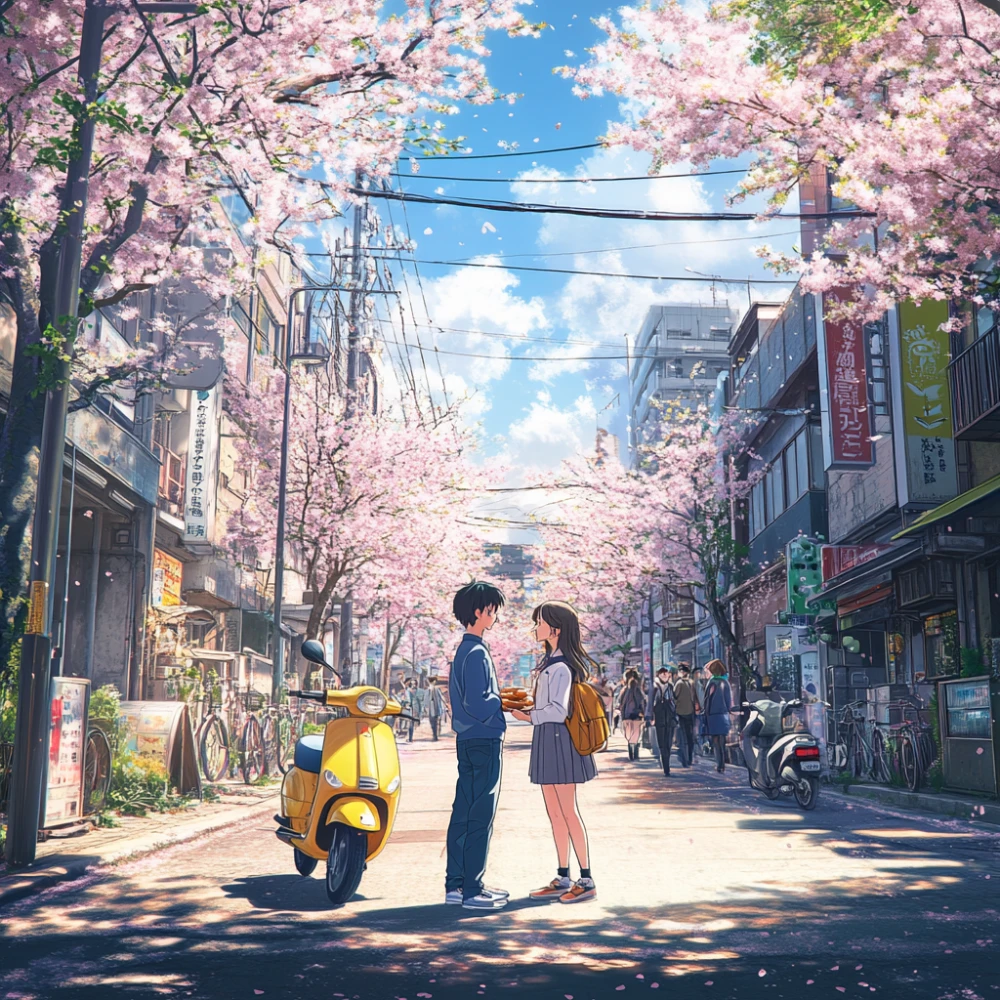 a japanese anime style picture of a young couple made in aiease cartoon generator