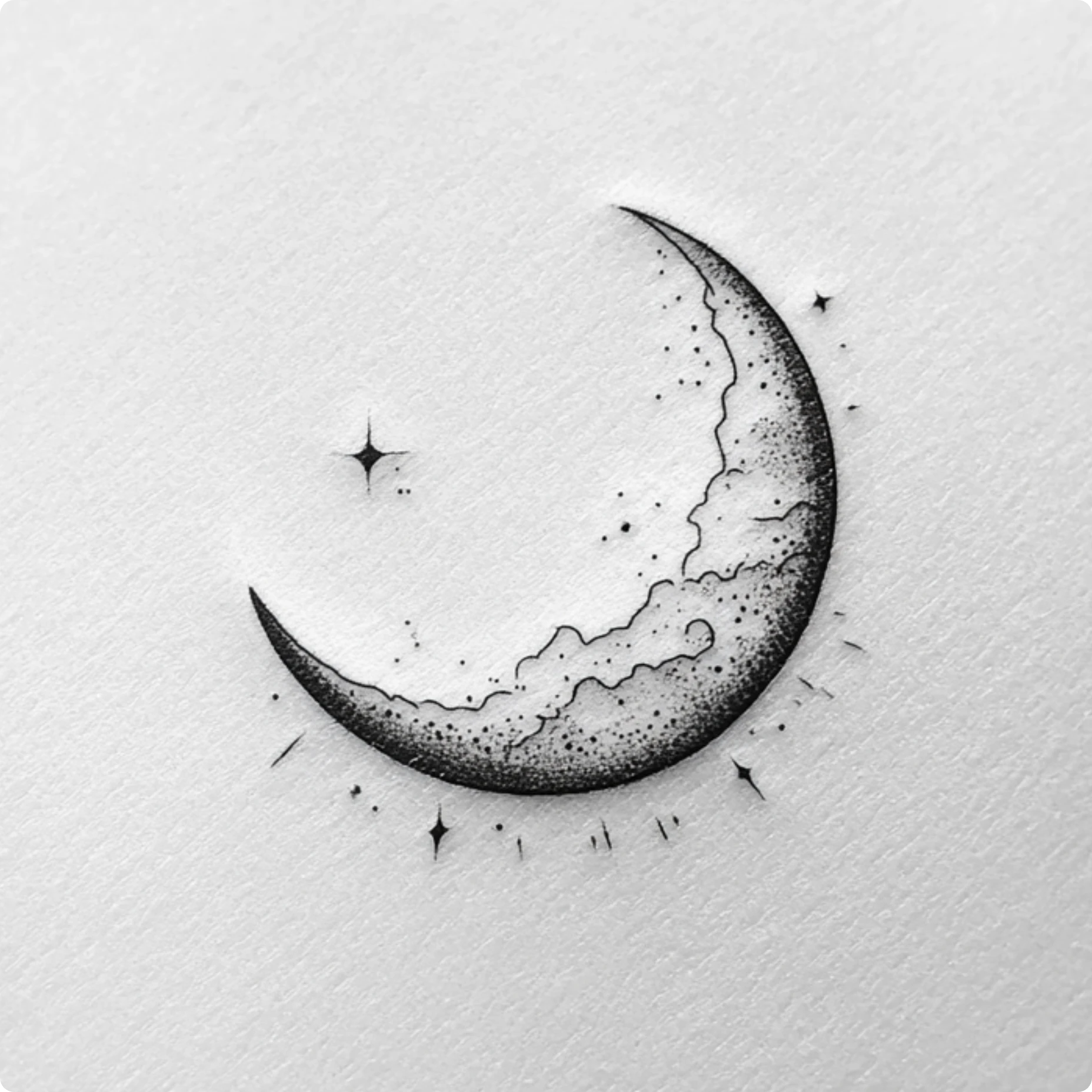 a minimalist tattoo of a moon and star