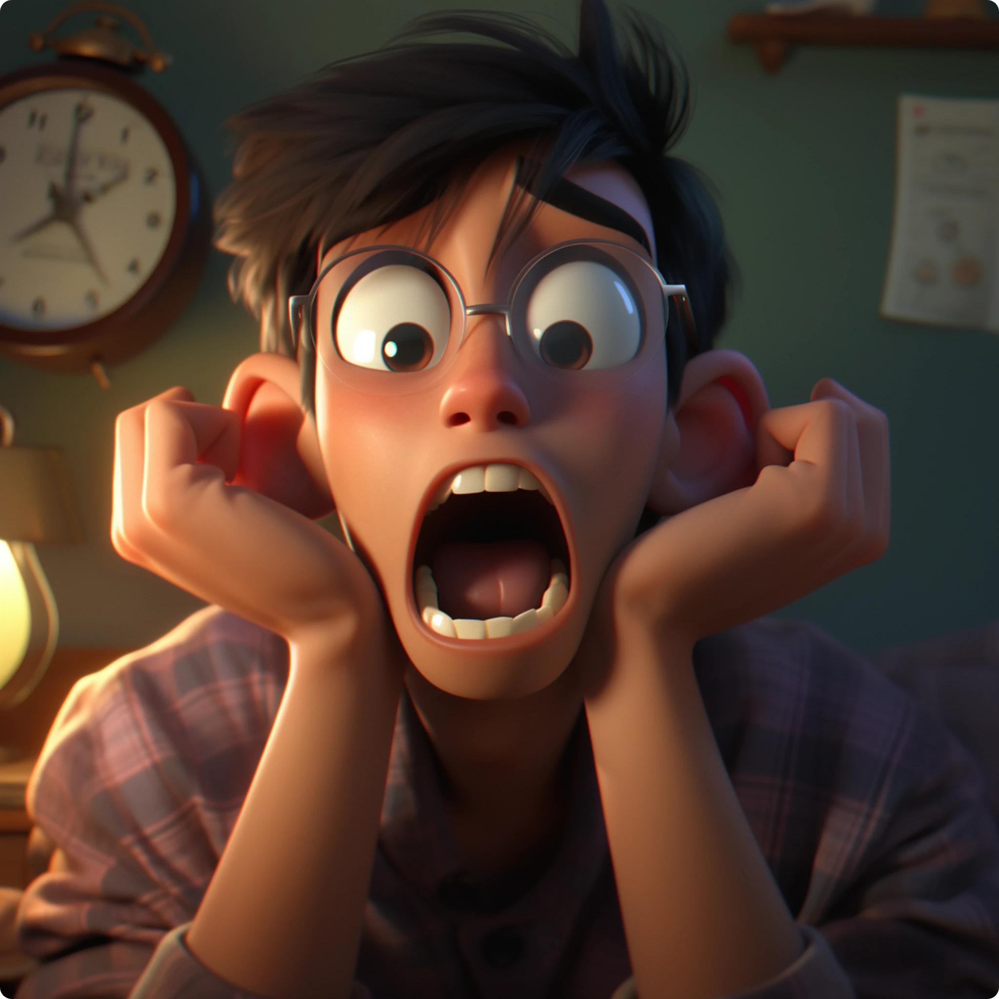 a screaming boy in 3d pixar style