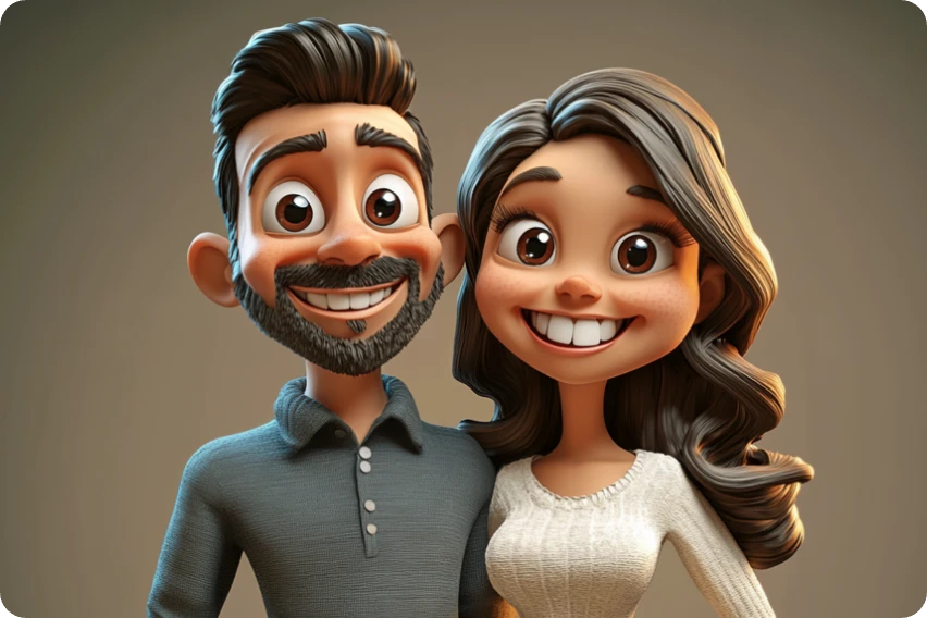 a smiling couple caricature made in aiease caricature maker