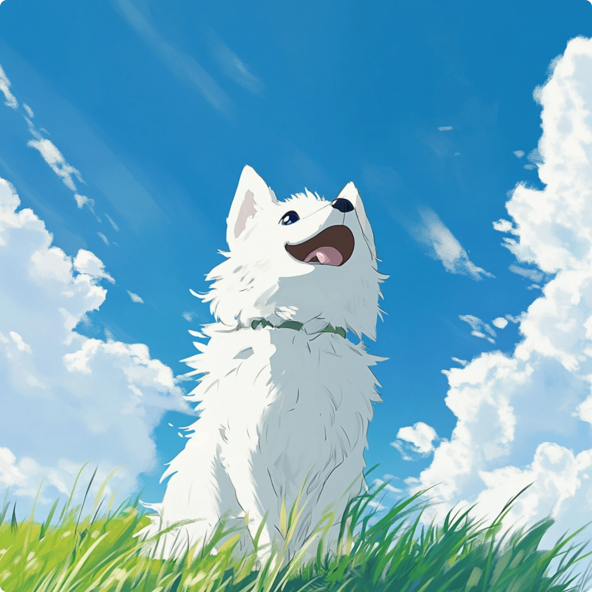 a smiling puppy in anime style