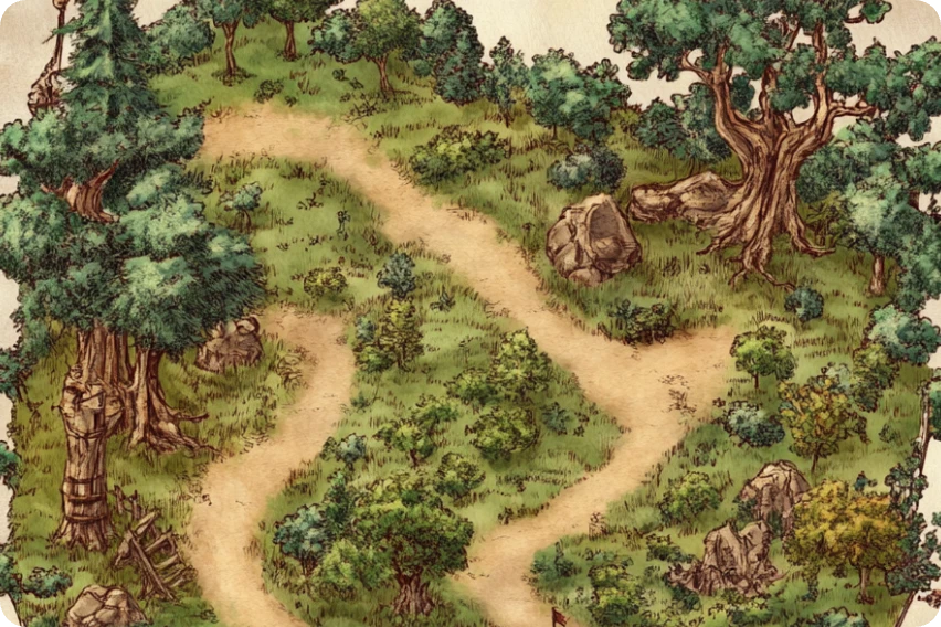 a yellow forest fantasy map