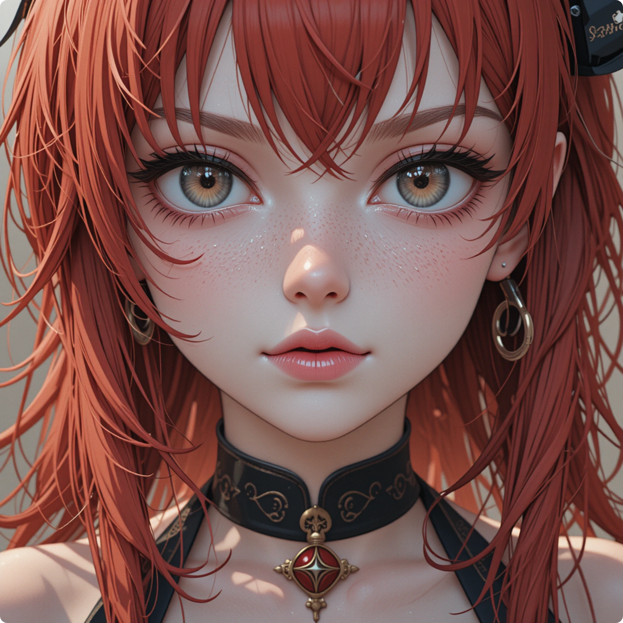 an anime girl with red hair and big eyes