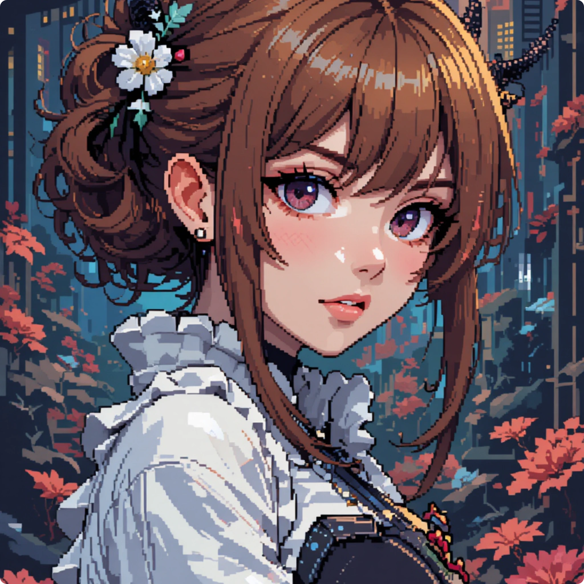 an anime woman in pixel art style