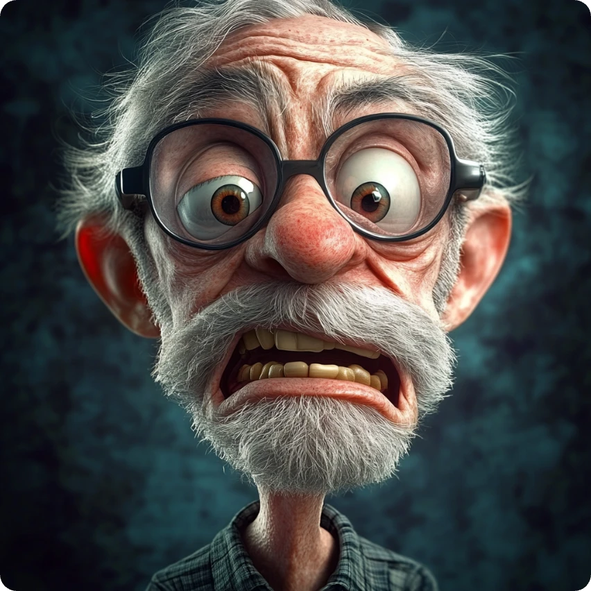 an old man caricature with a pair of glasses