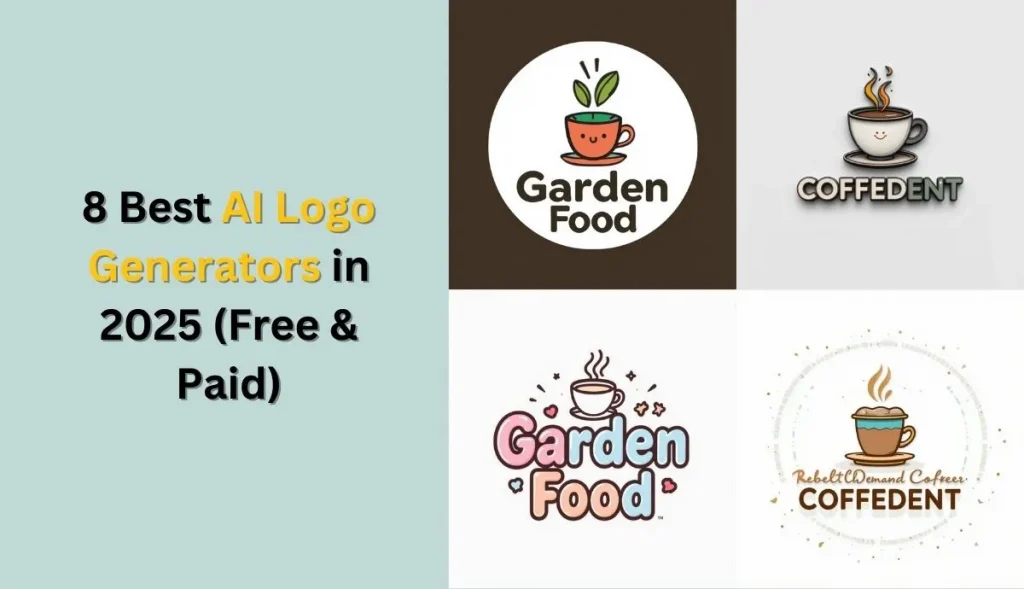 banner of 8 best ai logo generators in 2025 with four cute logos made in aiease ai logo generator