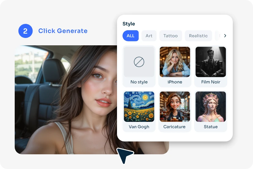 choose a style for the ai generated selfie image