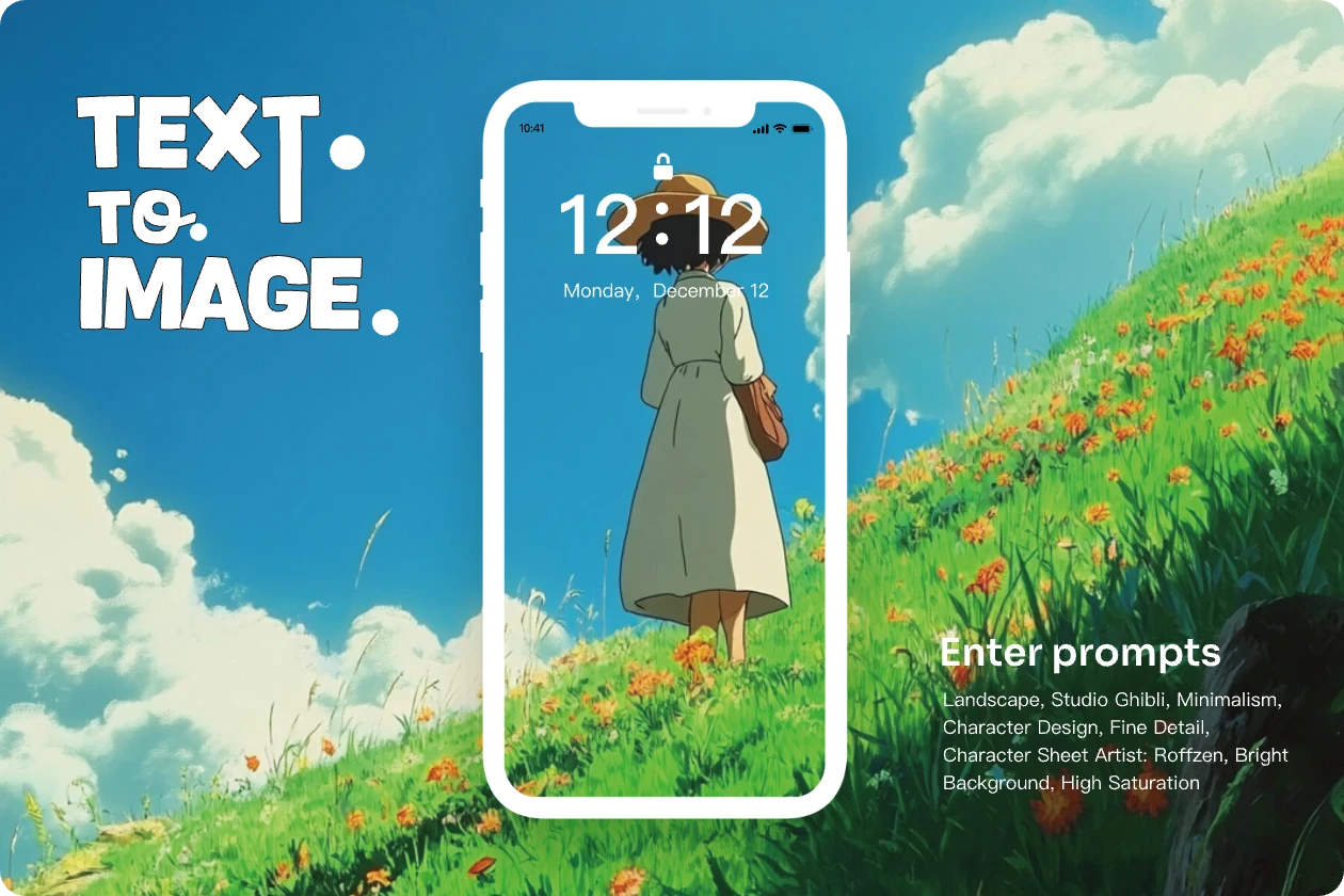 create a wallpaper in miyazaki anime style for desktop and phone screen