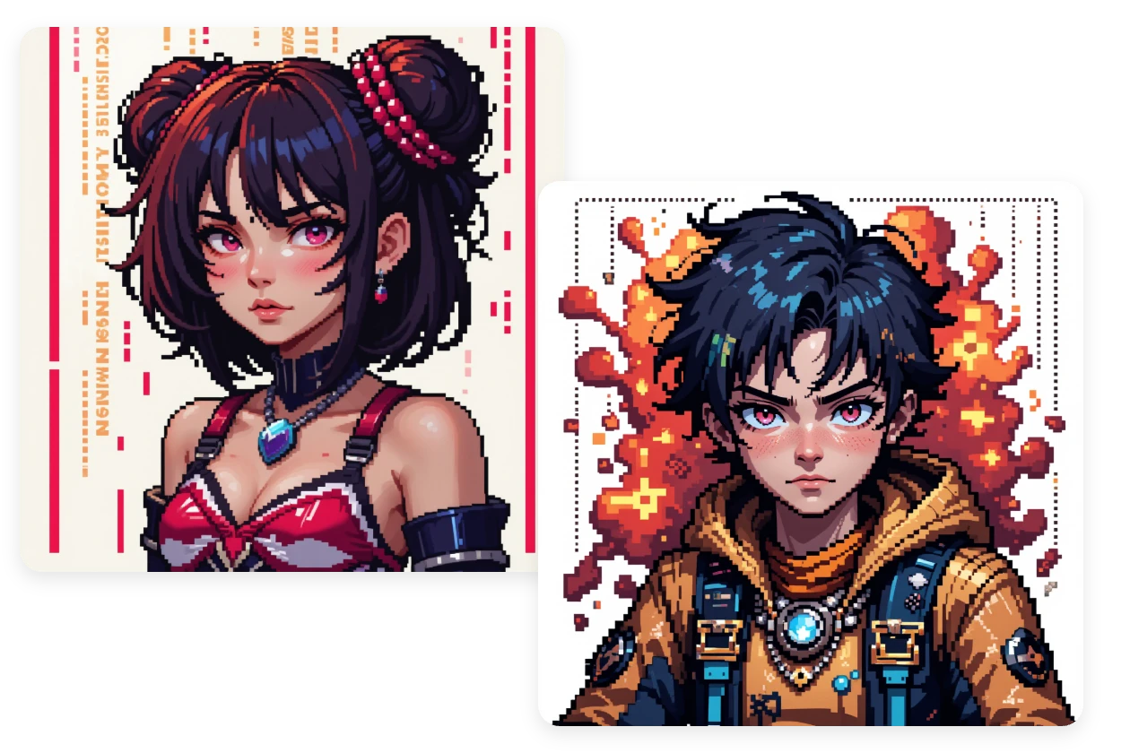 create two sprite characters in pixel style for games