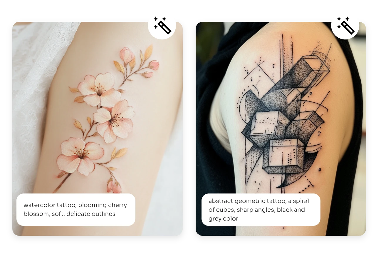 customize watercolor and geometric tattoos from descriptive text