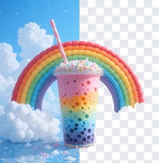 remove background from the rainbow and juice cup image