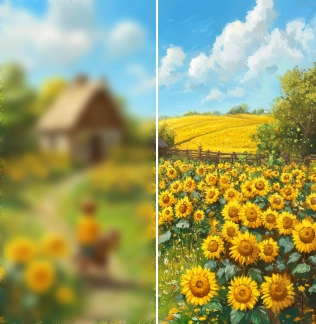 enhance the sunflower landscape image quality