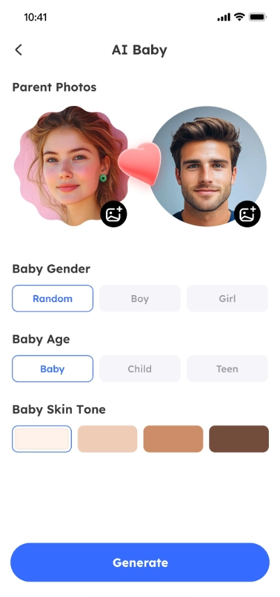 AI baby generator tool from AI Ease mobile app