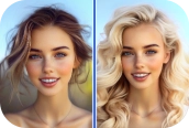 change female hairstyle into long blond curly hair