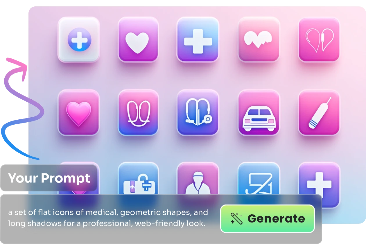 enter prompts to generate a set of medical icons for website use