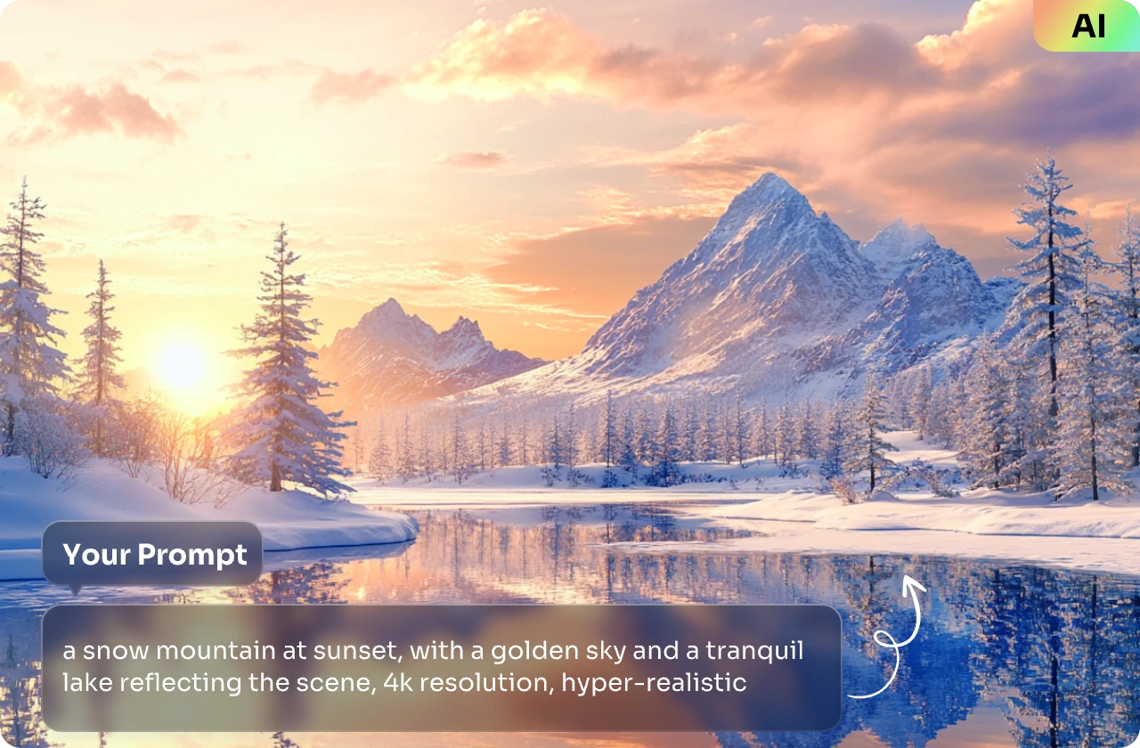 enter text in the prompt box to generate stunning snow mountain landscape image