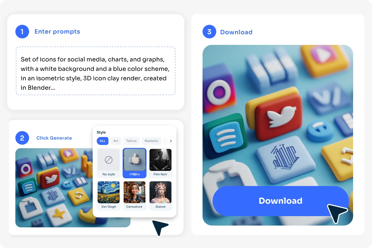 enter text prompts to generate a 3d style icon with ai ease free ai icon generator
