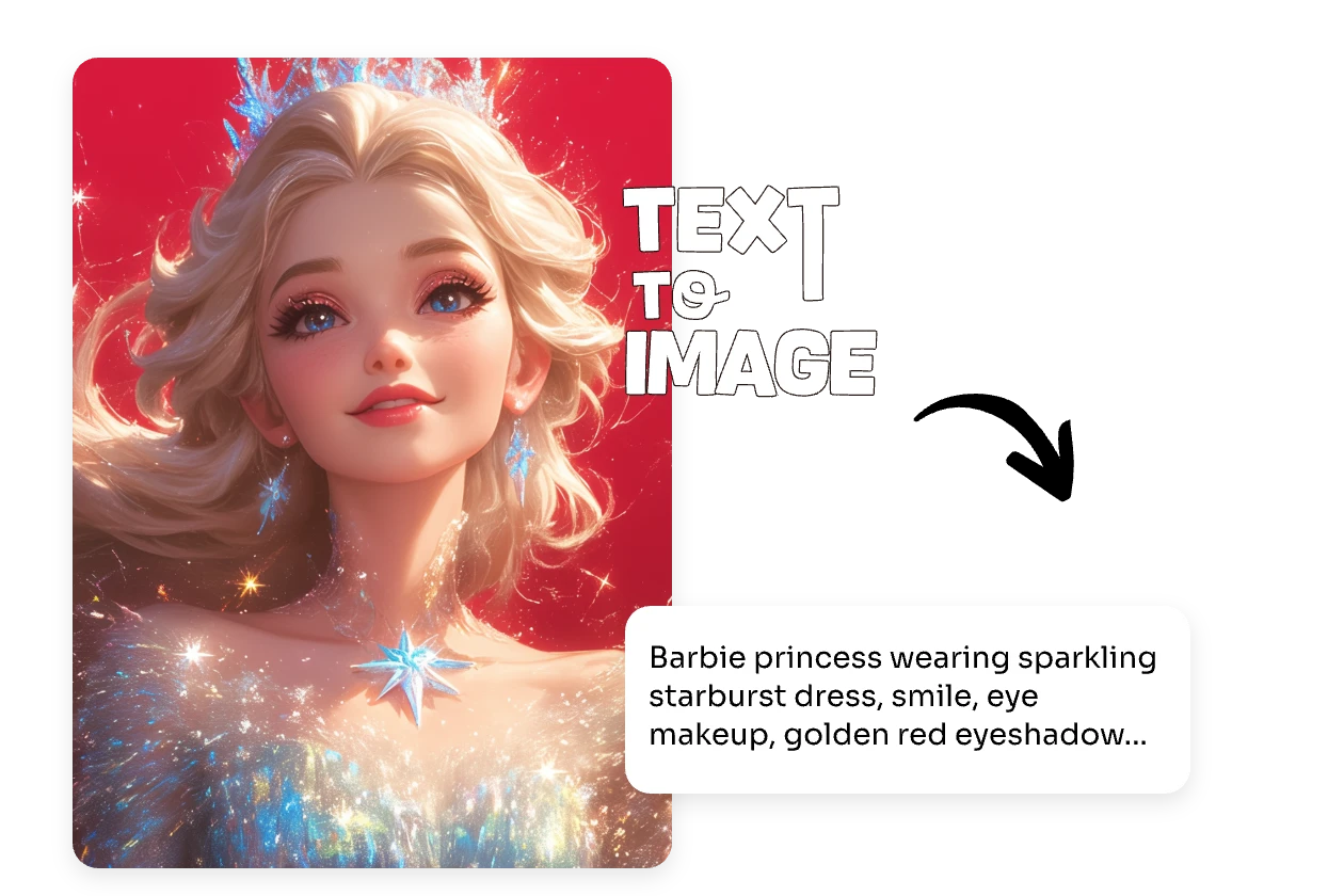 enter text prompts to generate a barbie princess image with ai