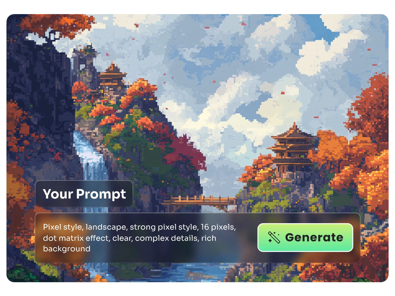 enter text prompts to generate pixel art scene with ai