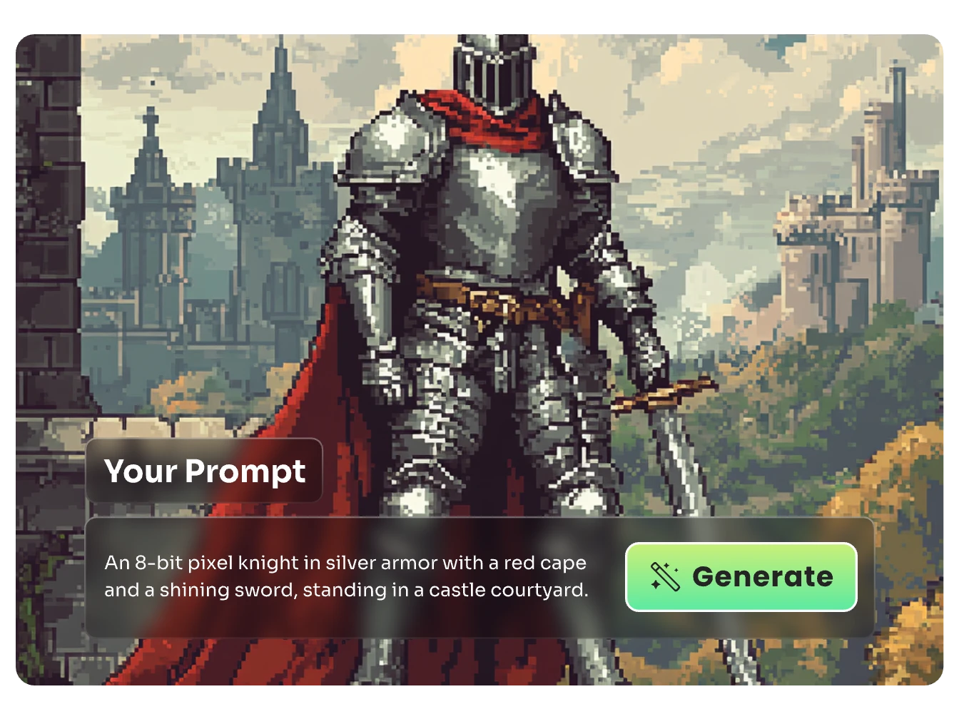 enter text to customize a 8bit knight character