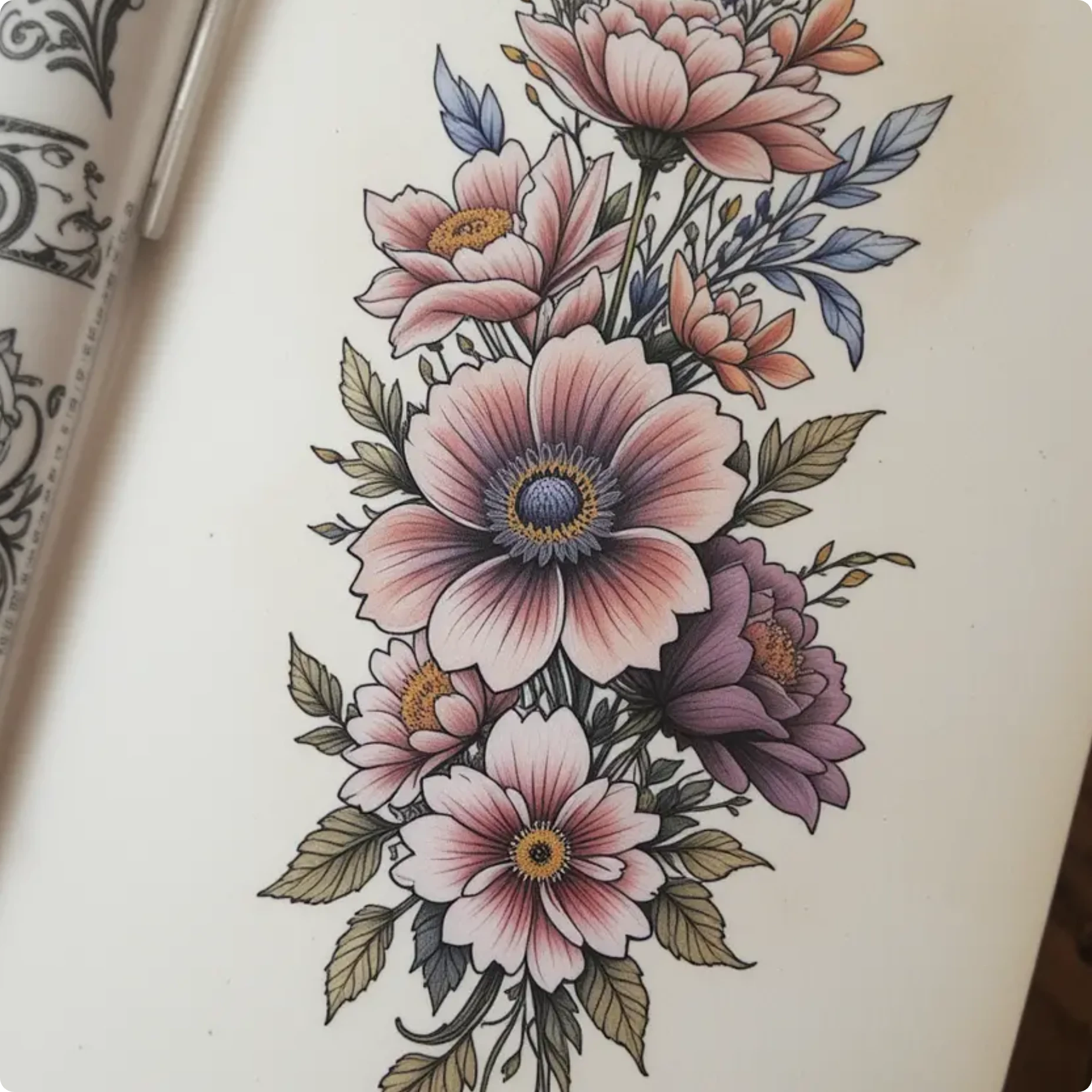 flowers tattoo in neo traditional style